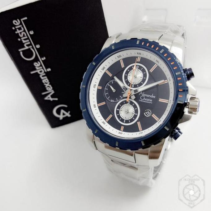 Jam tangan Alexandre Christie 6141 Silver Biru Pria