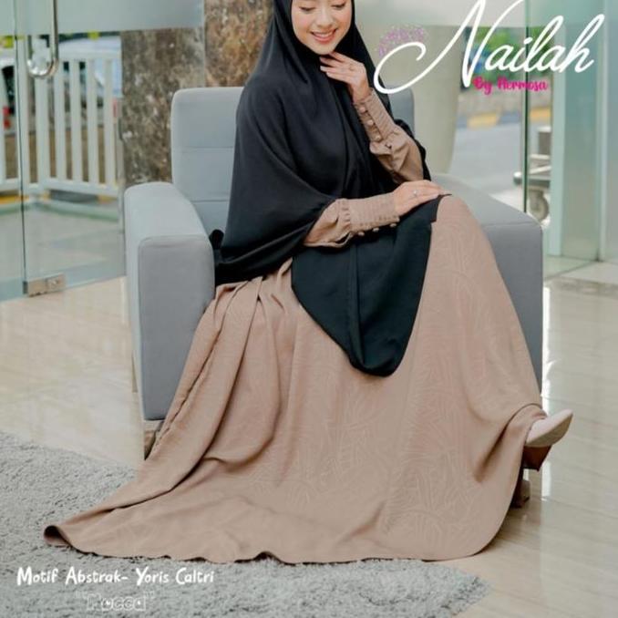 Promo [Gamis Hermosa] Gamis Embos Hermosa Motif Abstrak Warna Mocca Bahan Yoris Caltri-Gamis Warna C