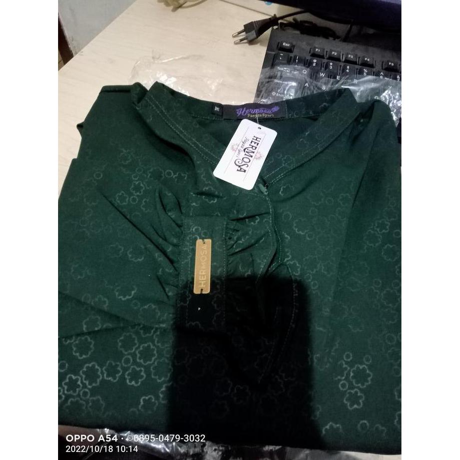 Promo Gamis Hermosa Motif Biscuit Warna Hijau Botol/Gamis Hijau Tua Hermosa/Gamis Hijau Tua Bisa Cod
