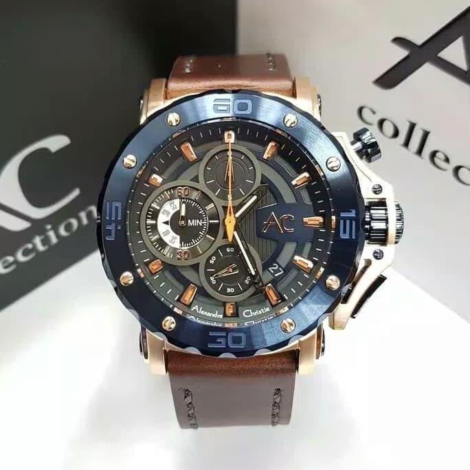 JAM TANGAN PRIA ALEXANDRE CHRISTIE AC9205 ROSEGOLD BROWN BLUE ORINAL