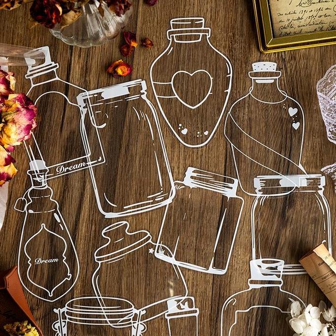 Bungkus stiker, botol, bunga kering, stiker buku catatan, buku tanda transparan, stiker botol kaca, 