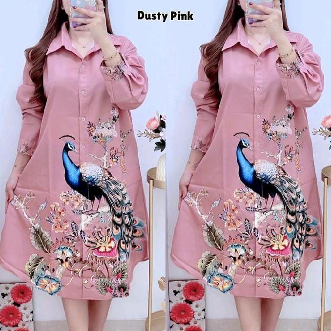 0013  KEMEJA TUNIK MOTIF MERAK LD120 SILK WANITA|TUNIK SILK