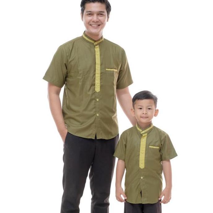 Jual, Baju Couple Koko Couple Warna Army Lemon Sarimbit Ayah Anak