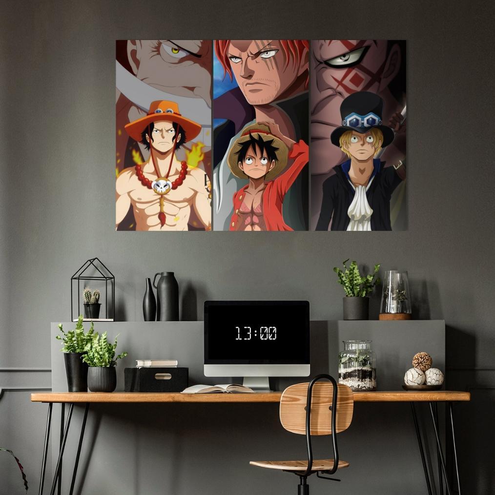 [90X60] Wall Decor Poster Hiasan Dinding Multipanel Lukisan One Piece Anime Vintage Retro Ngalamcase