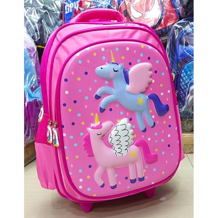 Tas SD Trolley Anak Perempuan UNICORN KUDA PONY Pirang EMBOS UNGU