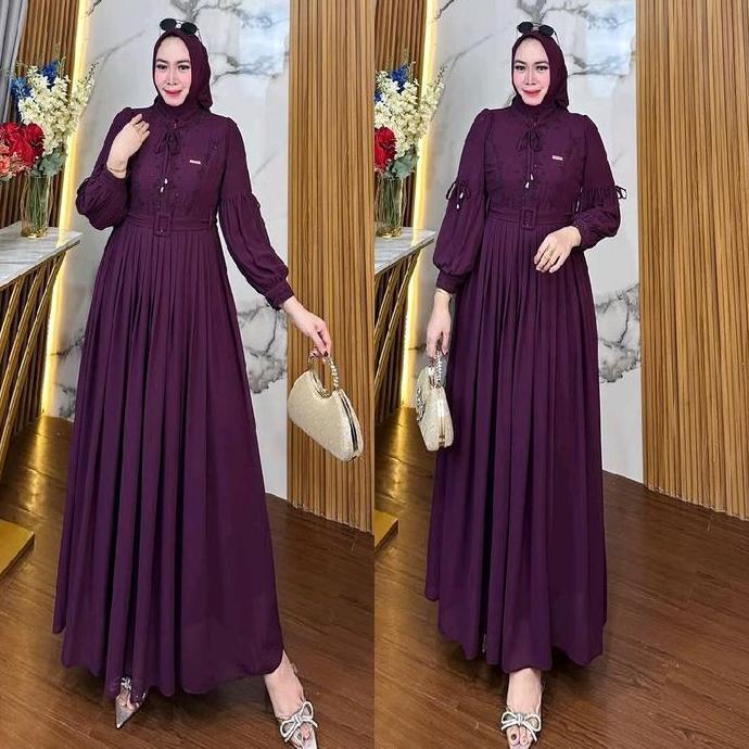 Alisya Dress Ceruti Gamis Kondangan Elegant Baju Gamis Ceruty Babydoll Full Puring Variasi Swaroski 