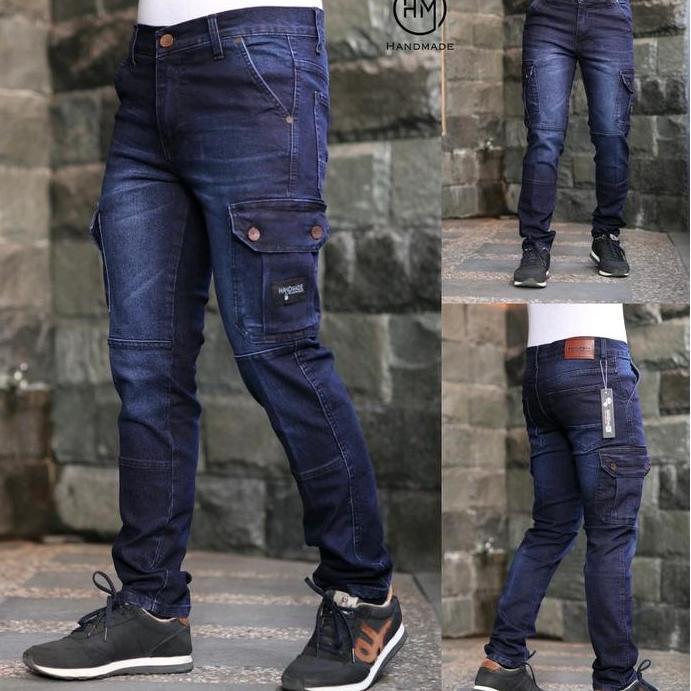 Celana Cargo Jeans Pria Navy Blue Slimfit Premium