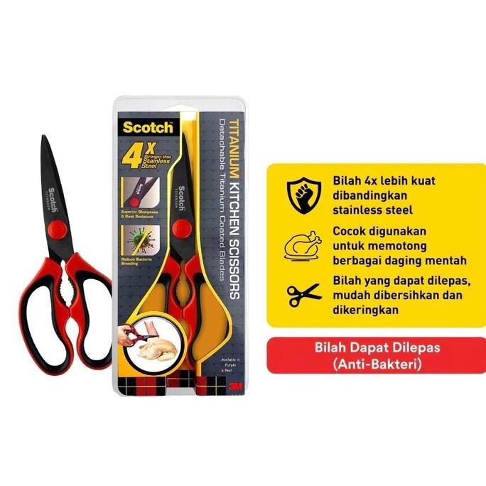 Gunting Dapur Titanium Kitchen Scissors  3M Scotch  KS-DTR - Merah, 9 inch