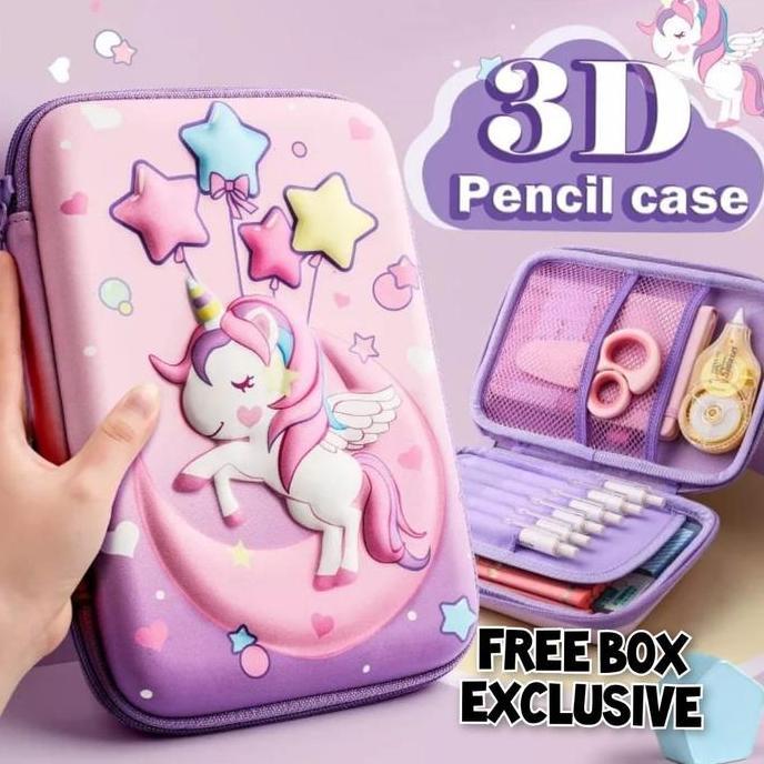 IVSHOP - Kotak pensil 3D EVA Kapasitas Besar Tahan Air Free Box Exclusive Tempat Pensil Unicorn Timb
