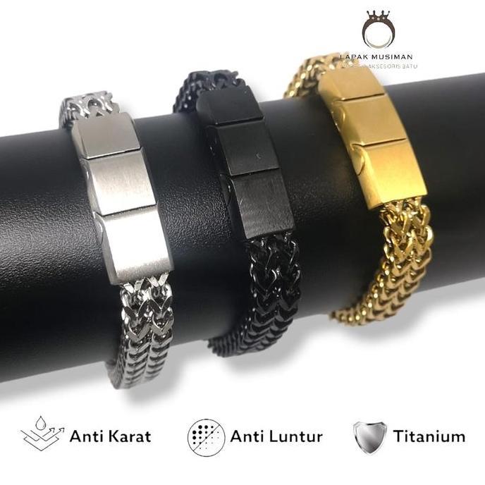 Gelang Pria Titanium Anti Karat Model Keren 2 Kuning Putih Hitam