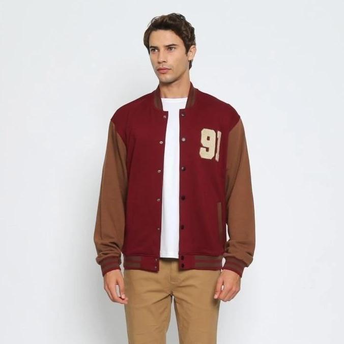 KENT&CREW Jaket Varsity Maroon Pria - C-BJBG09-D5