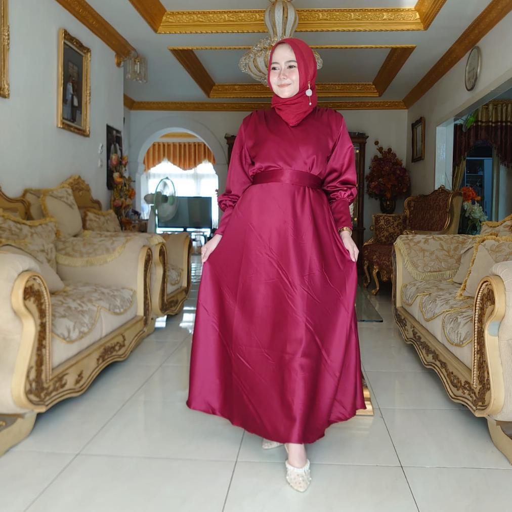 Gamis Pesta Muslimah Elegan Bahan Satin Lembut Adem Sheril Dress