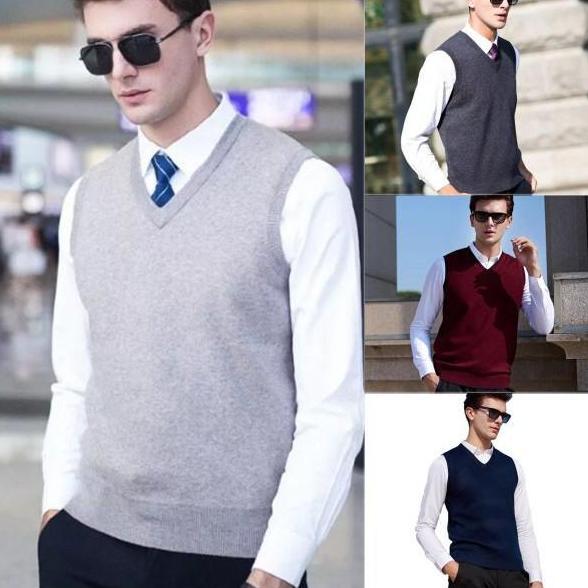 Rompi Pria Rajut Casual Keren Terbaru Kantor Semi Formal Vest Bahan Knitting Benang Halus Nyaman Siz
