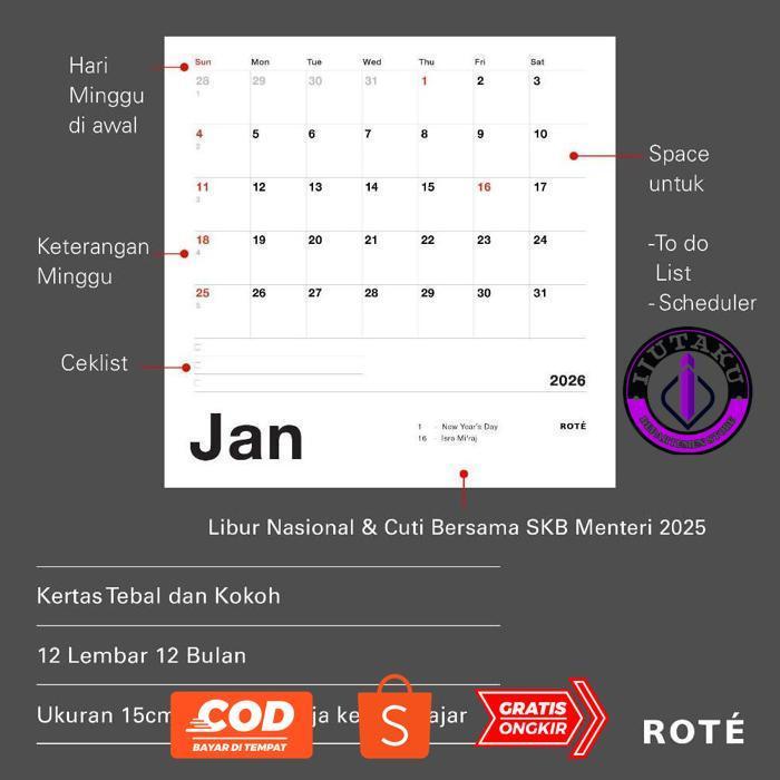 IJUTAKU KALENDER MEJA 2026 AESTHETIC | KALENDER DUDUK | CALENDAR PLANNER DESK | KALENDER PLANNER 202