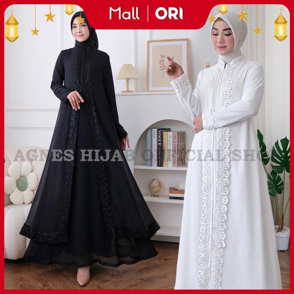 Agnes Hijab - Virly Dress Gamis Putih Lebaran 2026 Terbaru Baju Muslim Wanita Dewasa Gaun Pesta Rema