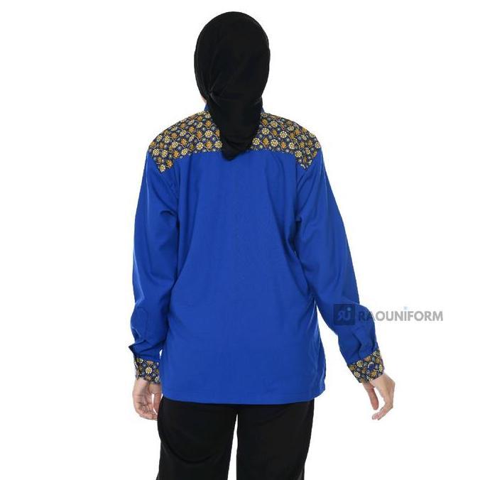 Atasan Batik Wanita Seragam Kerja Kombinasi Kemeja Batik Lengan Panjang Baju Kantoran Cafe