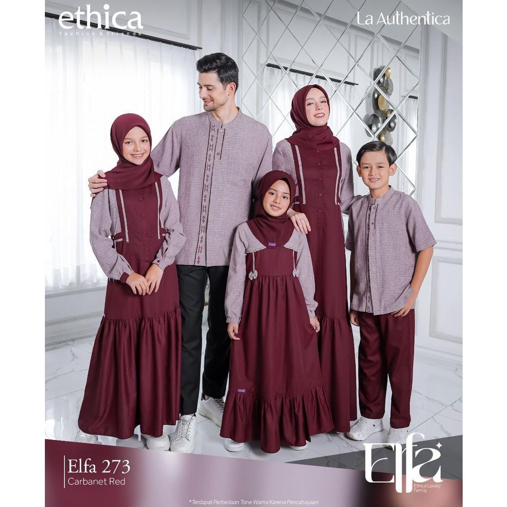 SEPLY Sarimbit Keluarga ELFA 273 Carbanet Red Gamis dan Koko Couple Keluarga