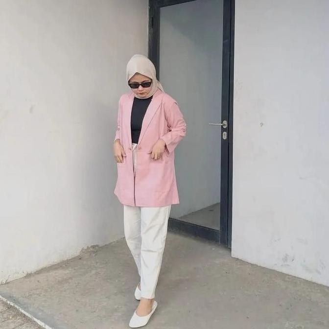 BEST SELLER PURE BLAZER OUTER LINEN KOREA OVERSIZE BIG SIZE   /JAS WANITA SEMI TEBAL BASIC FORMAL AT