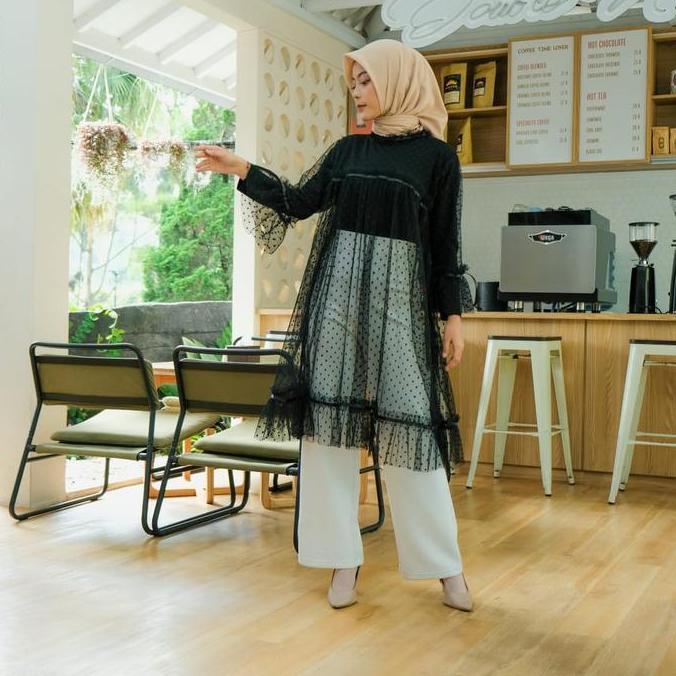 BEST SELLER MARIA COLLECTION ELMIRA - TILE TUNIK POLKADOT OUTER WANITA OUT KONDANGAN WISUDA LAMARAN 