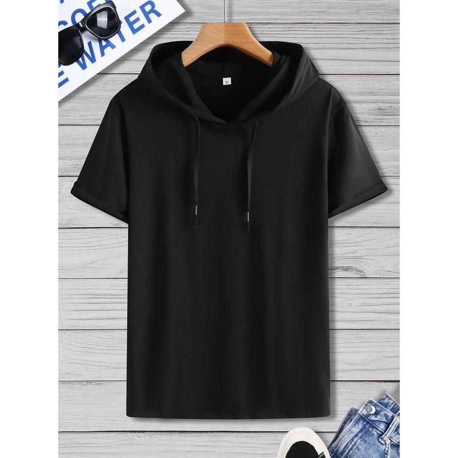 Baju Kaos Hoodie Pria Kaos Kupluk Sweater Pendek Lengan Hoodie Distro Oblong Hitam Cowok Dewasa