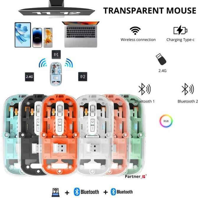 MOUSE BLUETOOTH WIRELESS 2IN1 Rechargeable Transparant Wireless Bluetooth & mouse transparan bluetoo