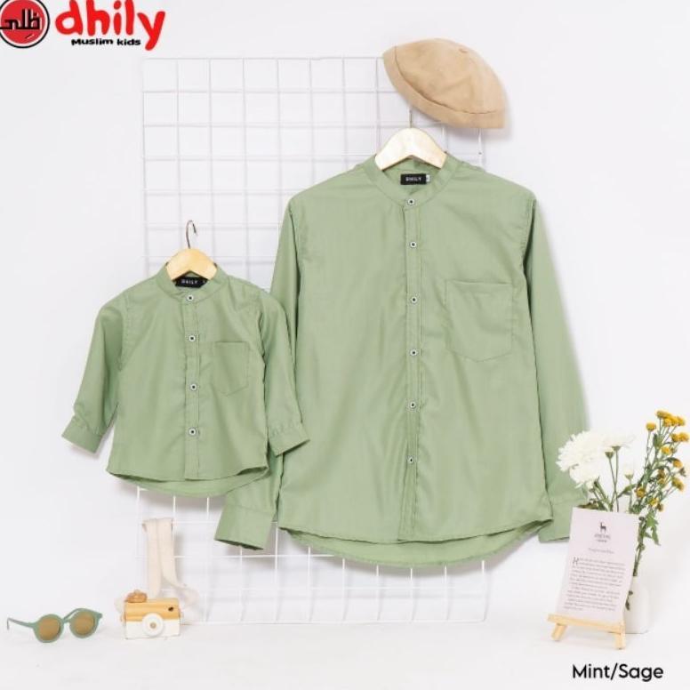 Bergaransi Kemeja Koko Basic Couple Ayah Anak Sage Green, Baju Koko Anak