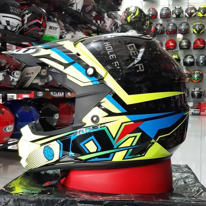 // HELM KYT CROSS OVER SE STEP UP BLACK YELLOW- BLUE TRAIL //
