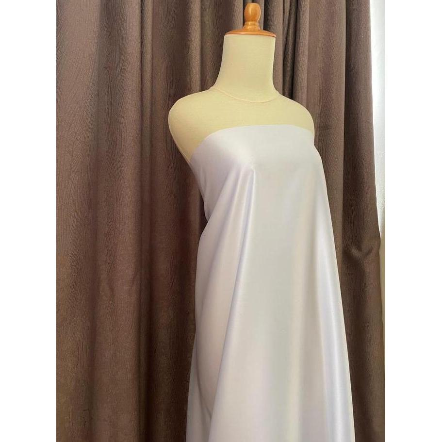Premium Bahan Kain Satin Velvet Warna Putih Bersih Bahan Furing Dress Kebaya