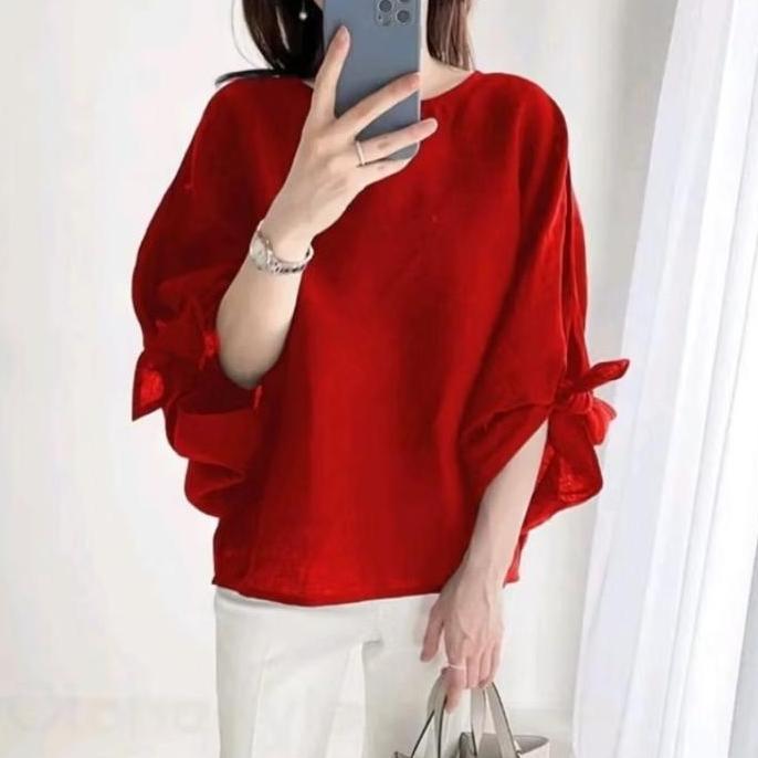 Blouse Baju Atasan Wanita Kerja style korea Baju Natal Baju imlek Merah - L