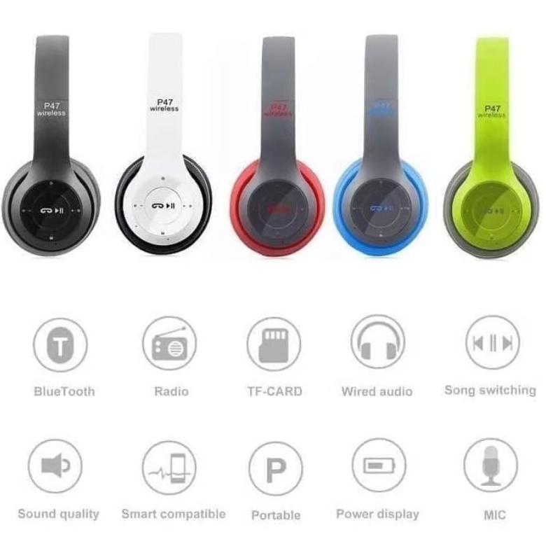 BIG PROMO HEADSET BLUETOOTH P47 PURE BASS - EARPHONE BLUETOOTH BANDO P47
