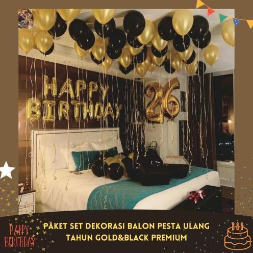 Paket Set Dekorasi Balon Pesta Ulang Tahun Gold&Black Premium