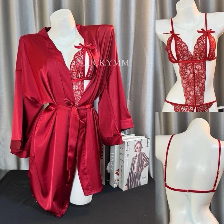 kimono 2in1 satin baju tidur wanita / Bodysuit baju tidur wanita 249