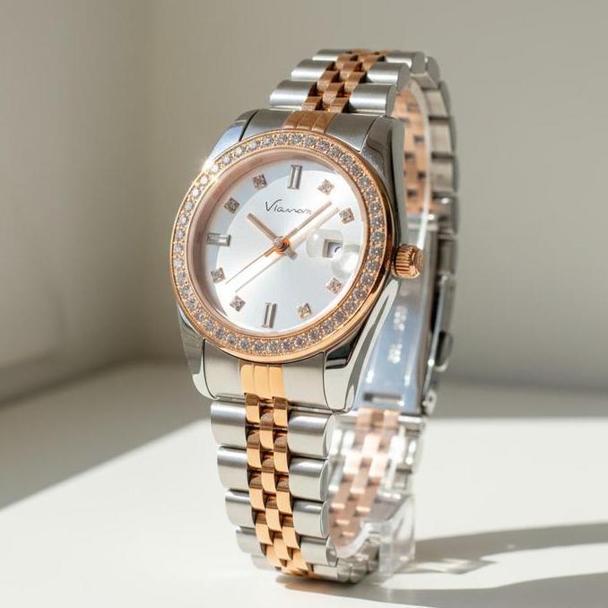 VIANOVA - Jam Tangan Elegan Wanita Kecil Original Anti Air 1232 Quartz Stainless Watches Kaca Minera