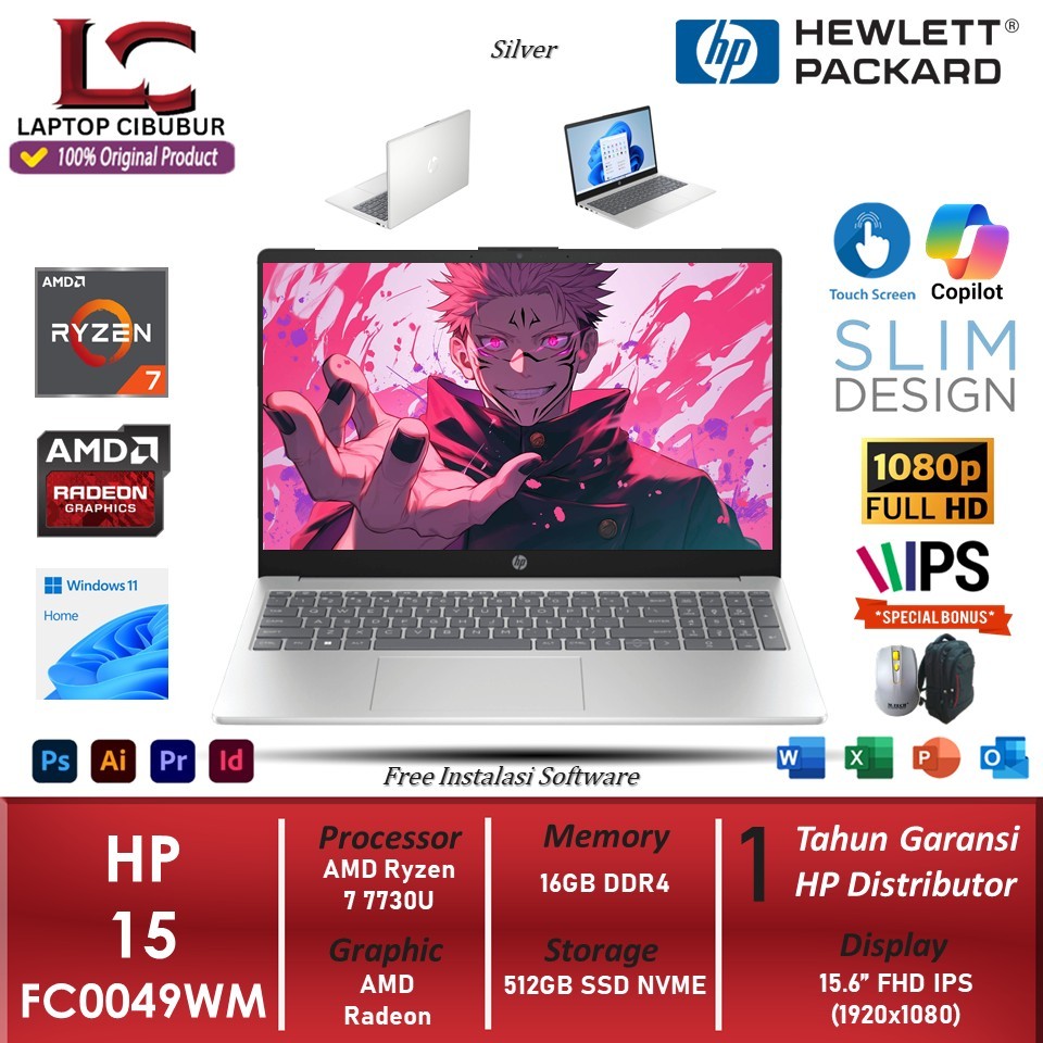 Laptop Gaming HP 15 AMD Ryzen 7 7730U 32GB 1TB SSD 15.6" FHD IPS Touch Windows 11 Home + Office