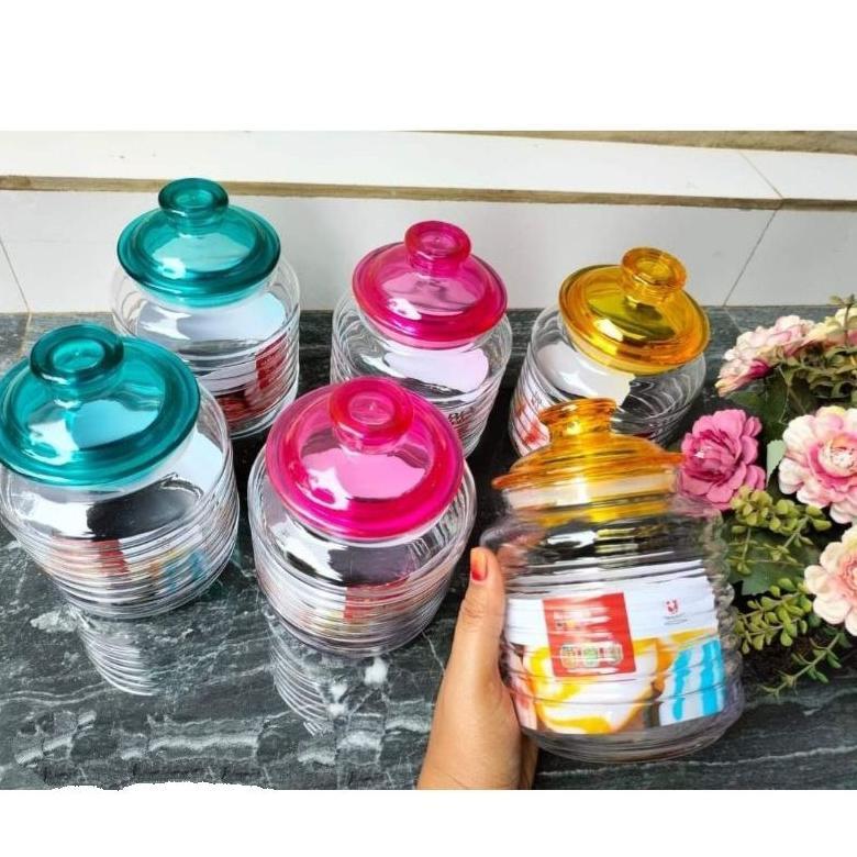 Toples kanmuri toples kue kering kaca set isi 6 idul Fitri lebaran Stok Terbatas
