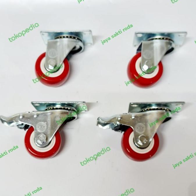 NEW RODA KECIL 1,5 INCH TINGGI 6 CM PU MERAH TAIWAN (2PUTAR+REM 2PUTAR) BEST