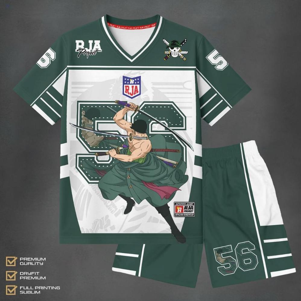 Setelan Jersey Anak Zoro One Piece Premium Dryfit Full Printing | Jersey Full Print Zoro Anime One P