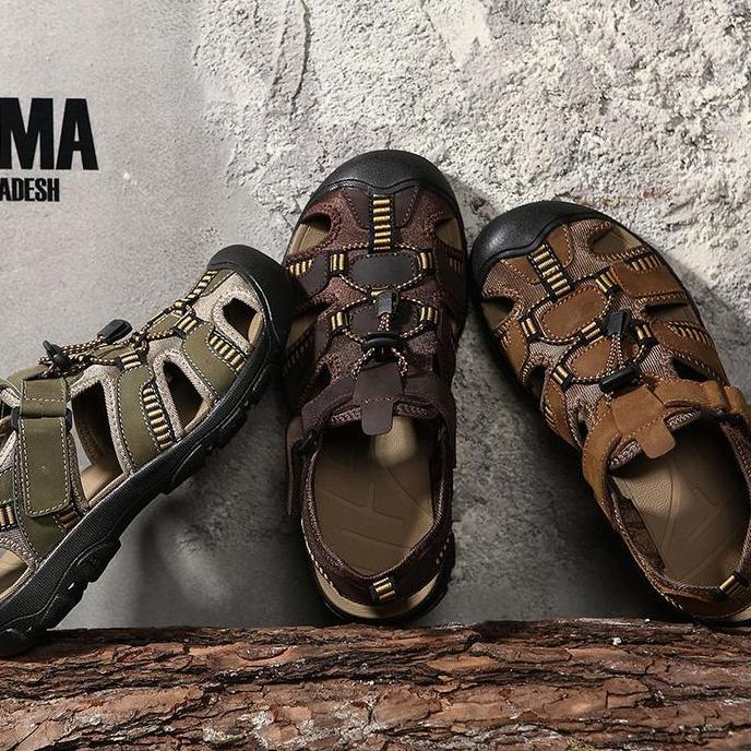KP-2026 Sepatu Sandal Pria Kulit Asli Orinal 100% Casual Bernapas Tahan Aus Sandal Pria Keren Pantai