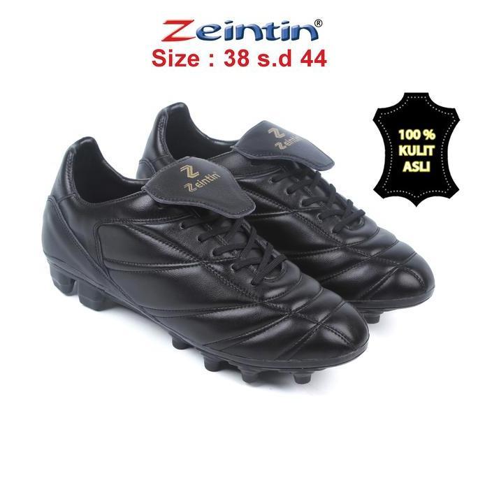 Zeintin - Sepatu Sepak Bola Bahan Full Kulit Asli Hitam Polos AS