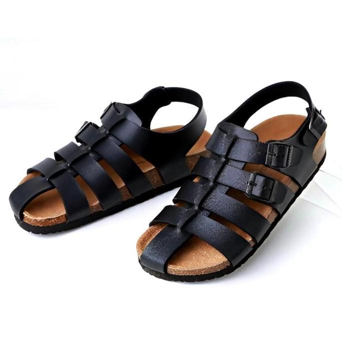 Sepatu Sandal Pria Romawi Kulit Hitam Jumbo BSize 41 42 43 44 45 46