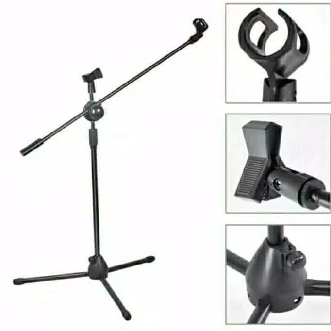 Stand Microphone + Mic Holder / Stand Mic Lantai Tripod Condenser