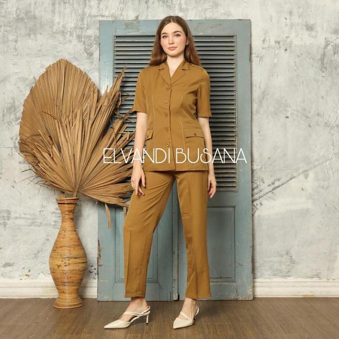 Setelan Jas Wanita Blazer Model Saku Bawah Khaki Muda Seragam Guru Baju PNS & Pemda - 7006 Setelan C