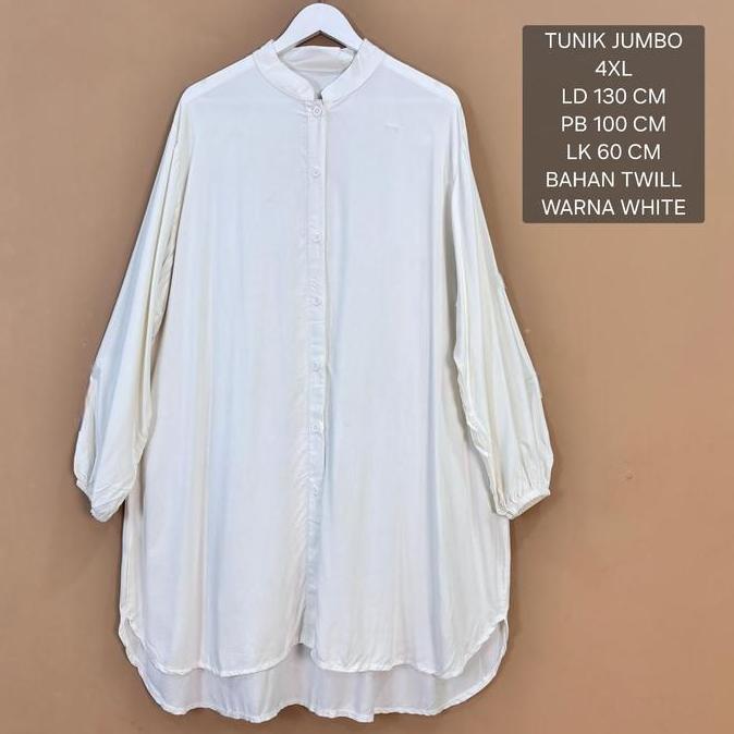 Tunik Super Jumbo Putih Ld 130 Cm Model Polos Kekinian