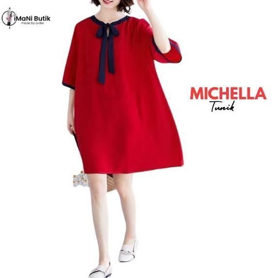 Imani Butik - Fashion Wanita Tunik Michella Model A Line Motif Polos Muslim Katun Rayon Crinkle Dewa