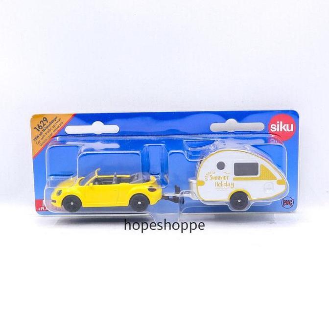 Siku Long 1629 VW Beetle Convertible with Trailer Caravan Diecast Mobil Original