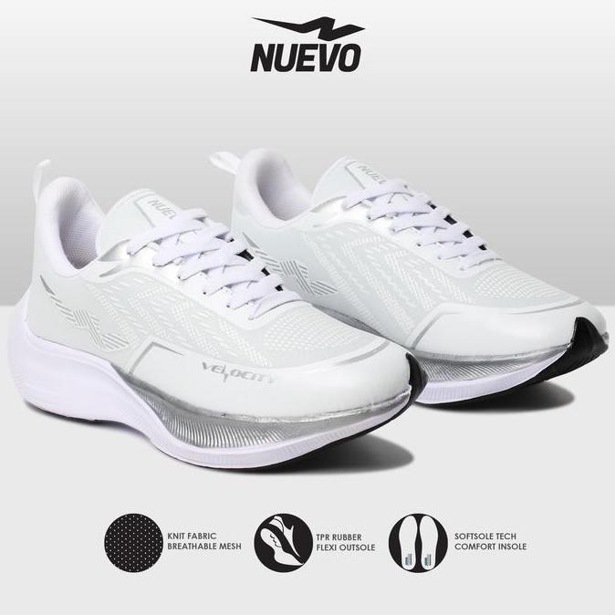 NUEVO | Velocity White Silver Sepatu Sneakers Pria Running Outdoor