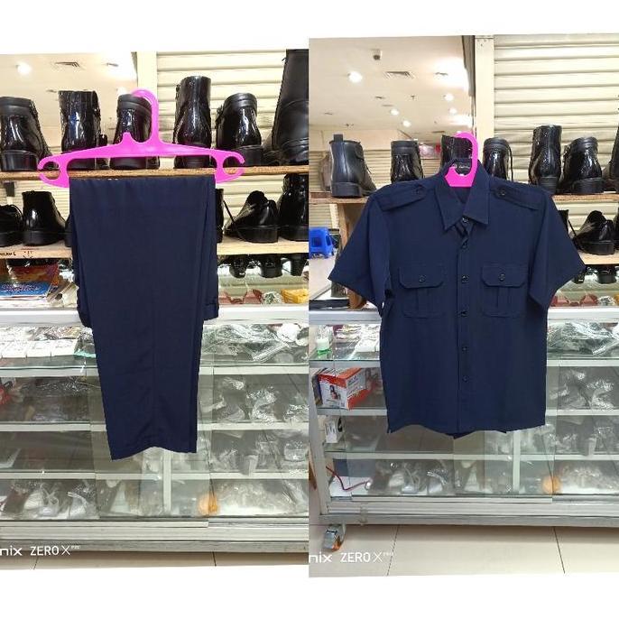 baju safari guru warna biru navy