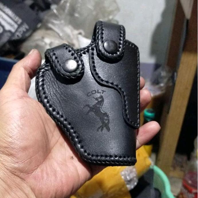 HOLSTER REVOLVER POLRI SARUNG SENJATA KULIT PINGGANG Hitam