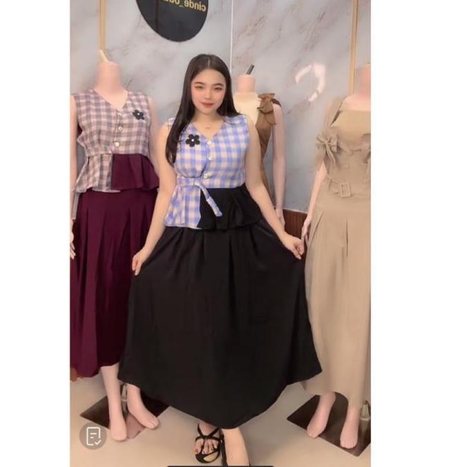 Xyxy- Co.Diandra Set Rok Wanita Tanpa Lengan Barbara Silk Setelan Cewek Dewasa