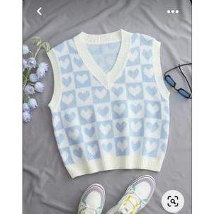 Obito.Kurama - Rompi Korea Rajut Wanita Motif Love/Hati / Korean Knit Vest/Korean Style Vest Atasan 